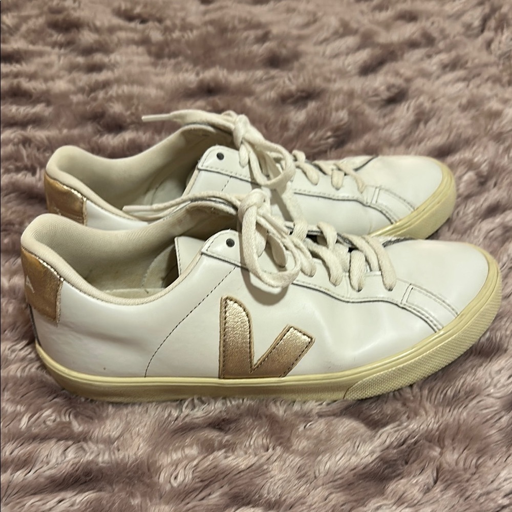 Veja Low Top Esplar White and Gold Sneakers